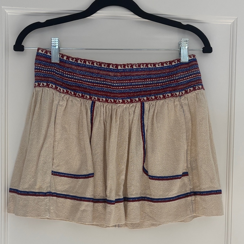 Isabel Marant Beige and Blue Embroidered Mini Skirt
